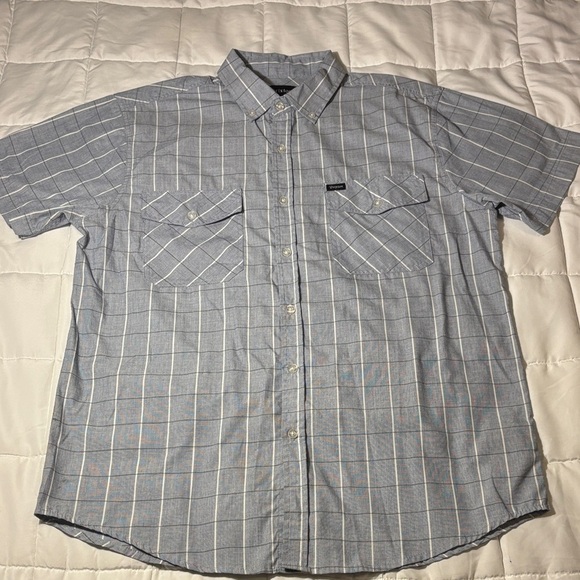 Brixton Blue Plaid Button Down Short Sleeve Shirt - Picture 2 of 9
